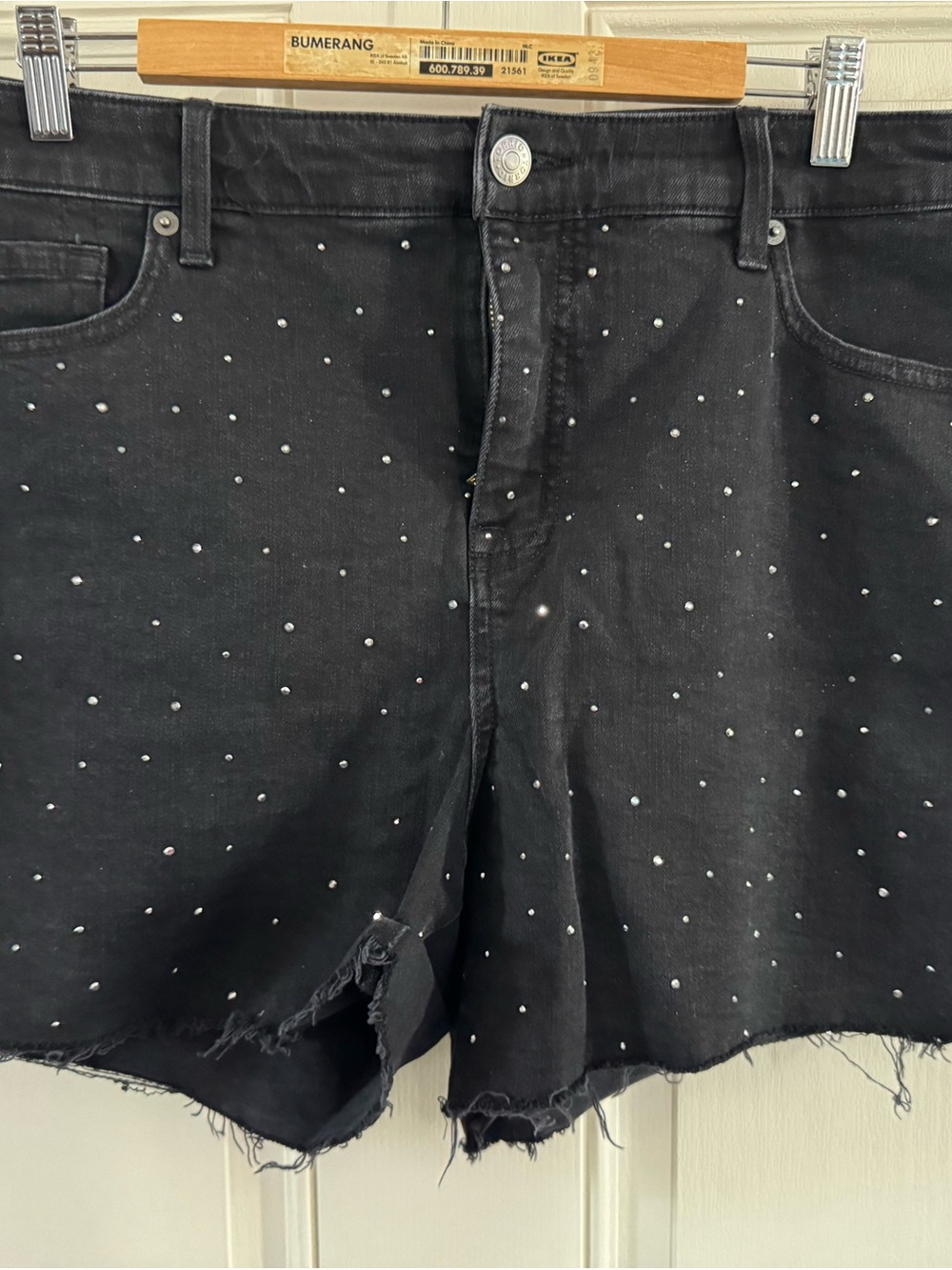 torrid Black Studded Frayed-Hem Denim Shorts